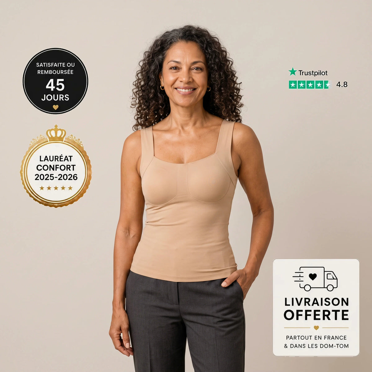 Le Débardeur Essentiel porté, coloris beige